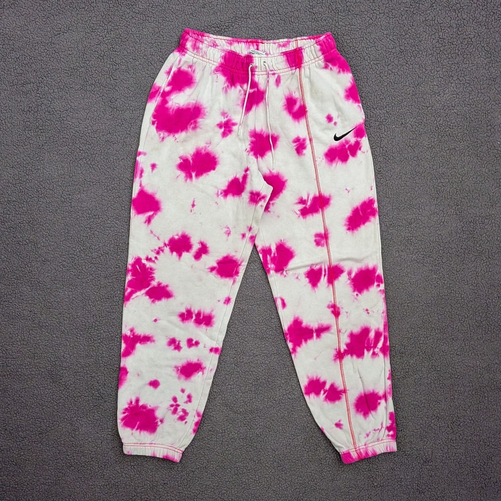 Nike Womens Tie Dye Sweatpants Pink White Fleece Joggers Small Swoosh CU6911-591